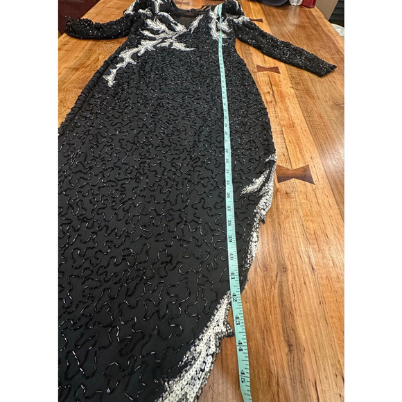 A.J. Bari Vintage 100% Silk Beaded Sequin Gown 80s 90s Asymmetric M - Picture 14 of 16